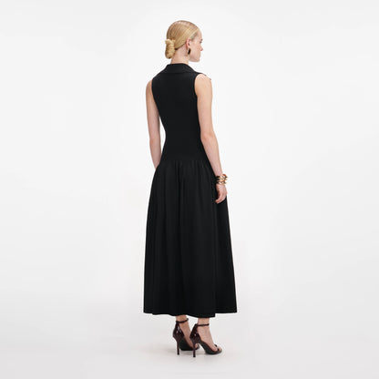 Black Ribbed Knit Midi Dress