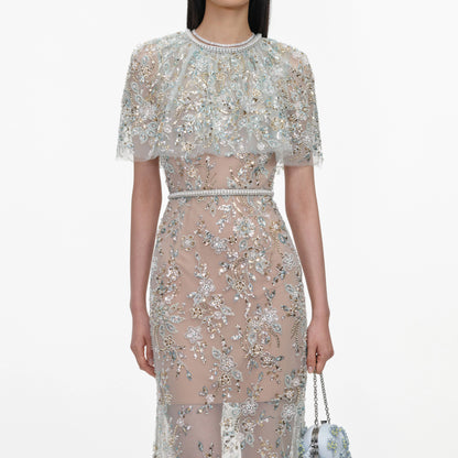 Mint Embellished Cape Maxi Dress