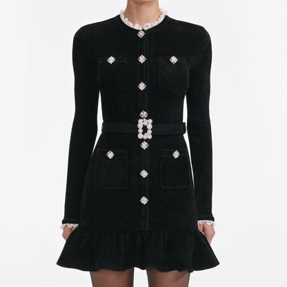 Black Chenille Knit Mini Dress