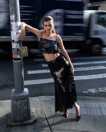 Black Sequin Midi Skirt