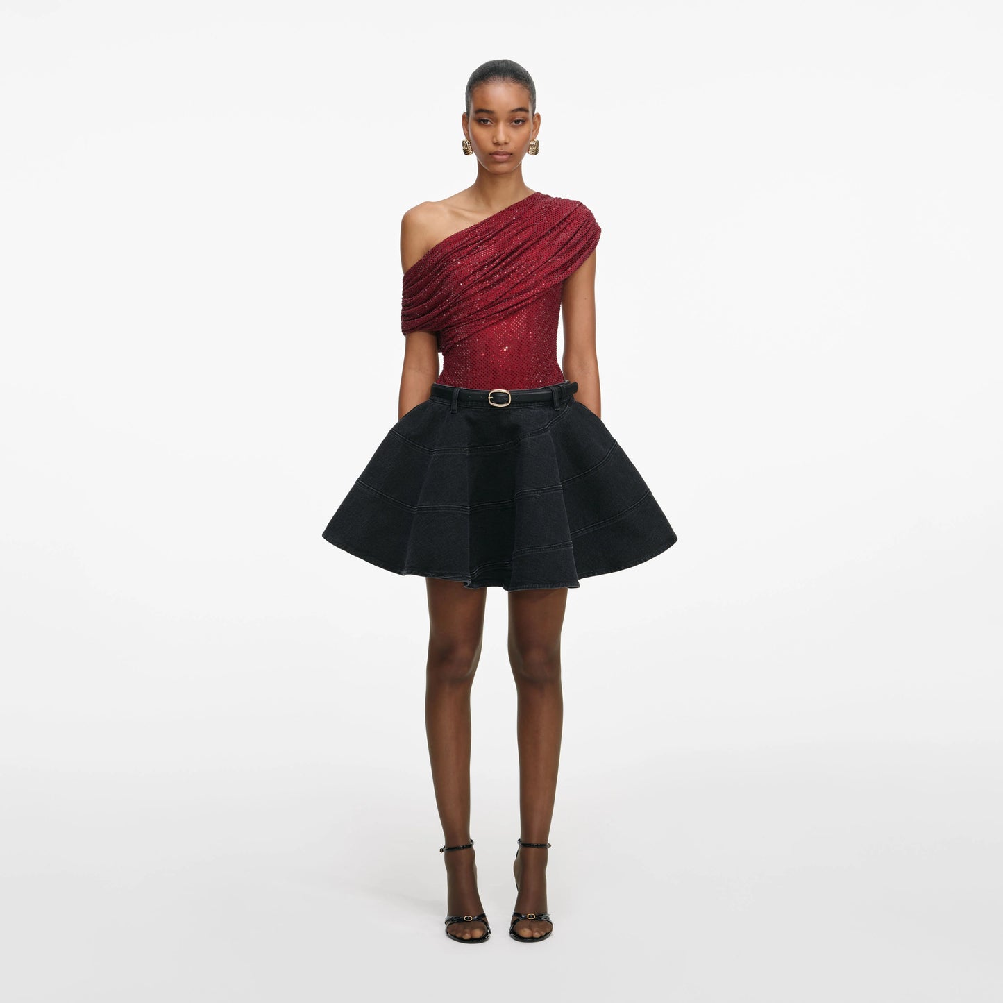 Burgundy Rhinestone Drape Top