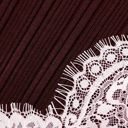 Brown Contrast Lace Knit Midi Dress
