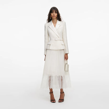 Cream Tailored Boucl¨¦ And Chiffon Midi Dress