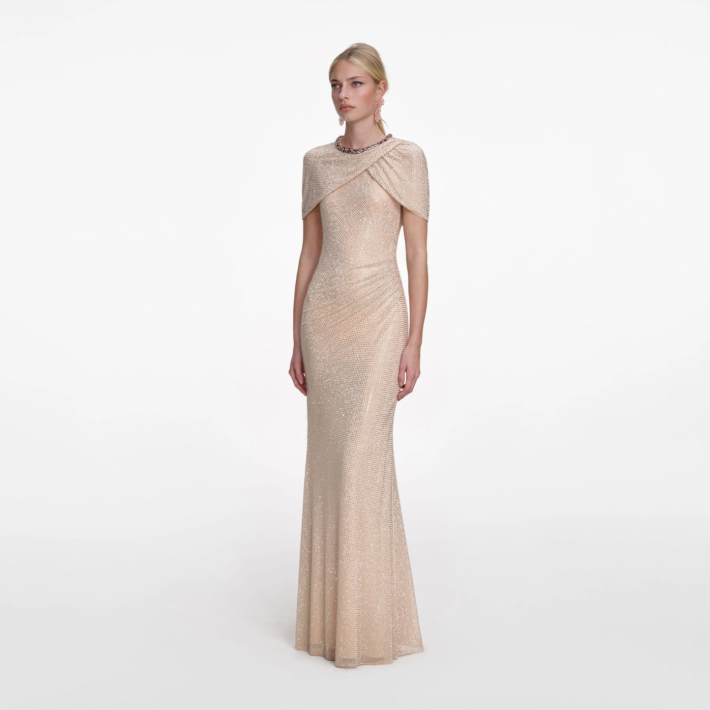 Champagne Rhinestone Maxi Dress