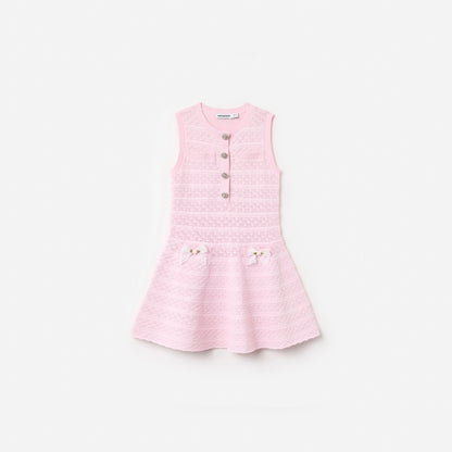 Pink Lace Bow Knit Dress