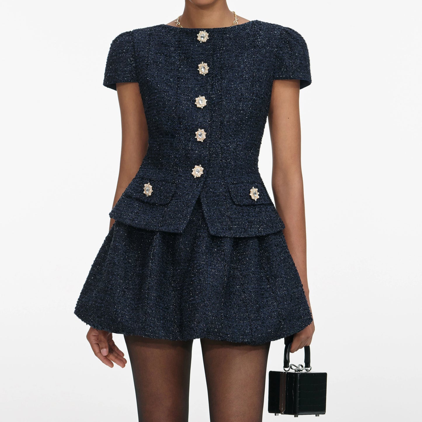 Navy Boucle Mini Dress