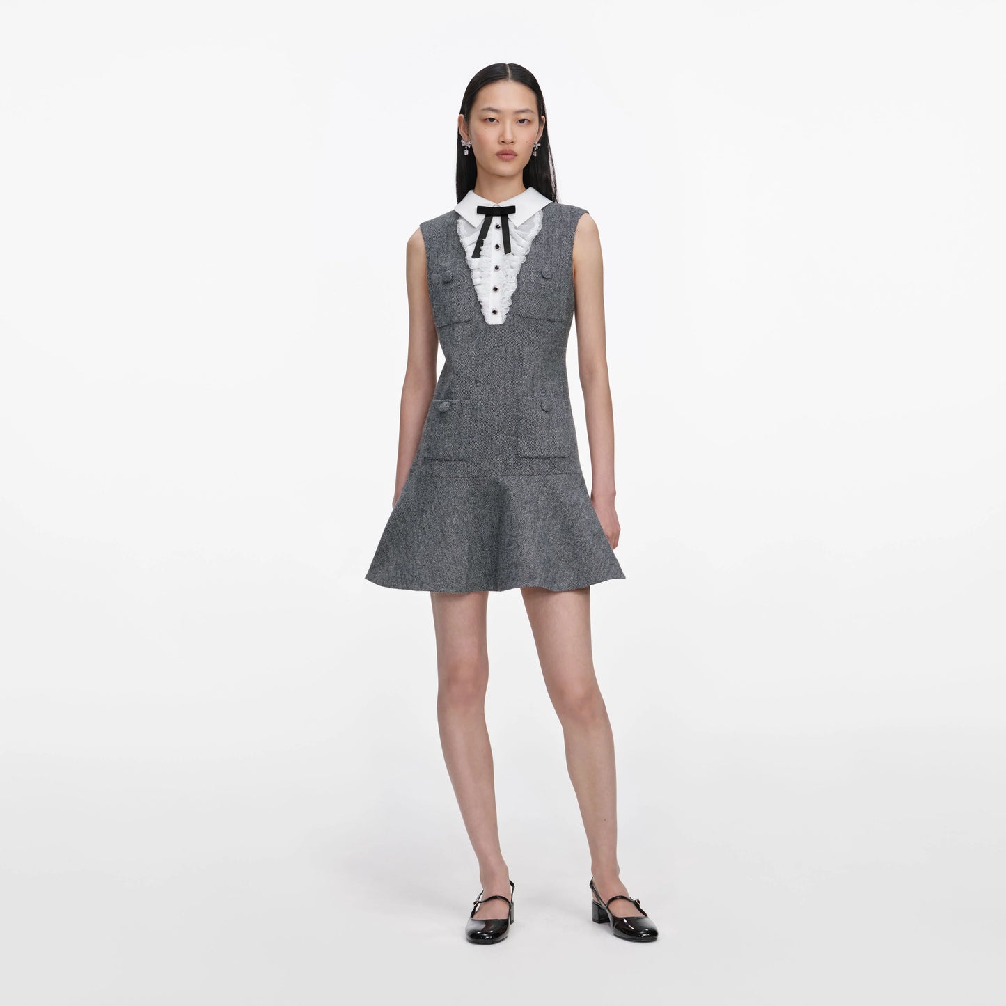 Grey Herringbone Lace Bib Mini Dress