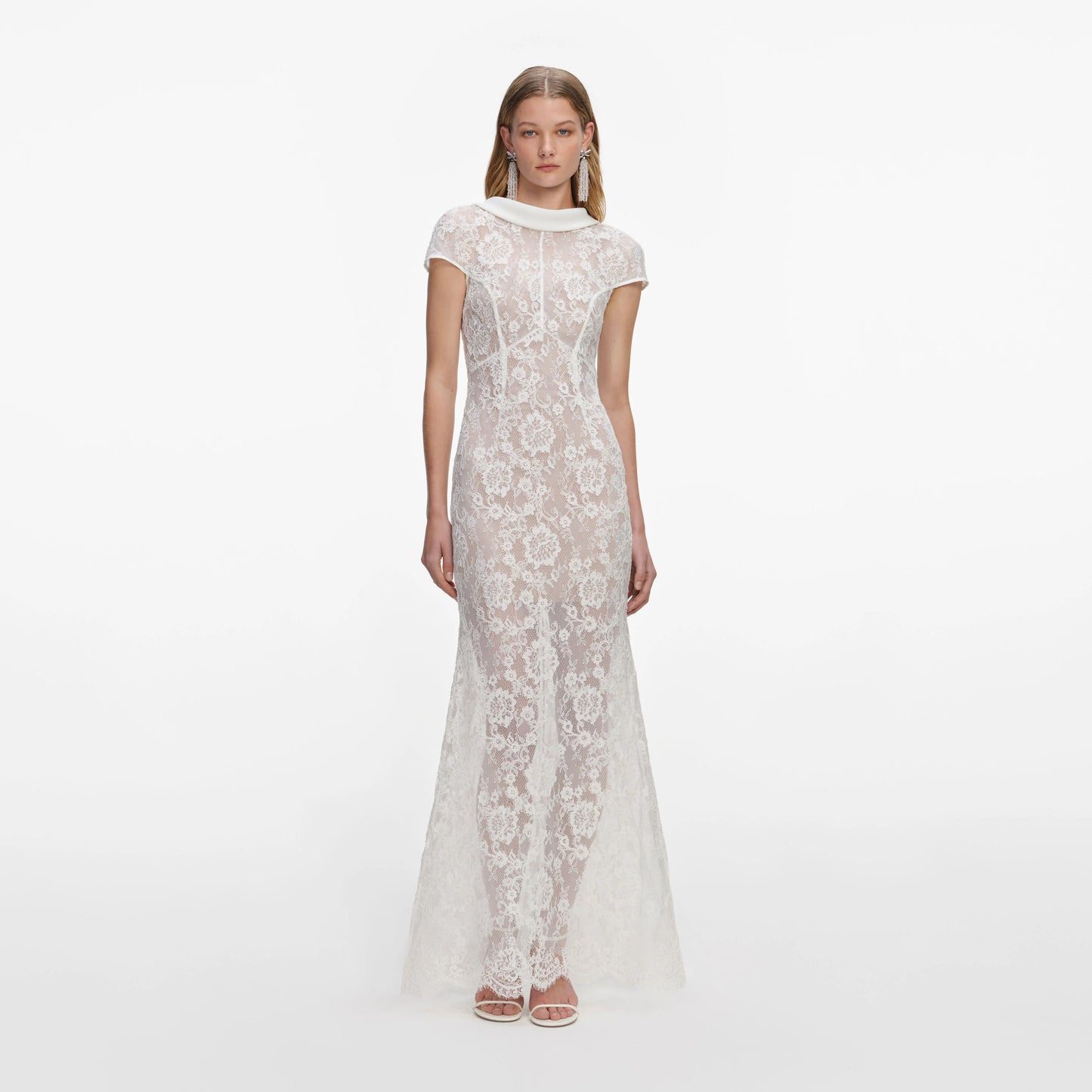 White Lace Scoop Back Maxi Dress