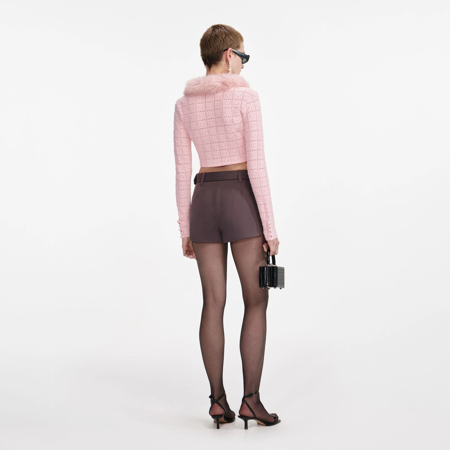 Pink Fur Collar Cardigan