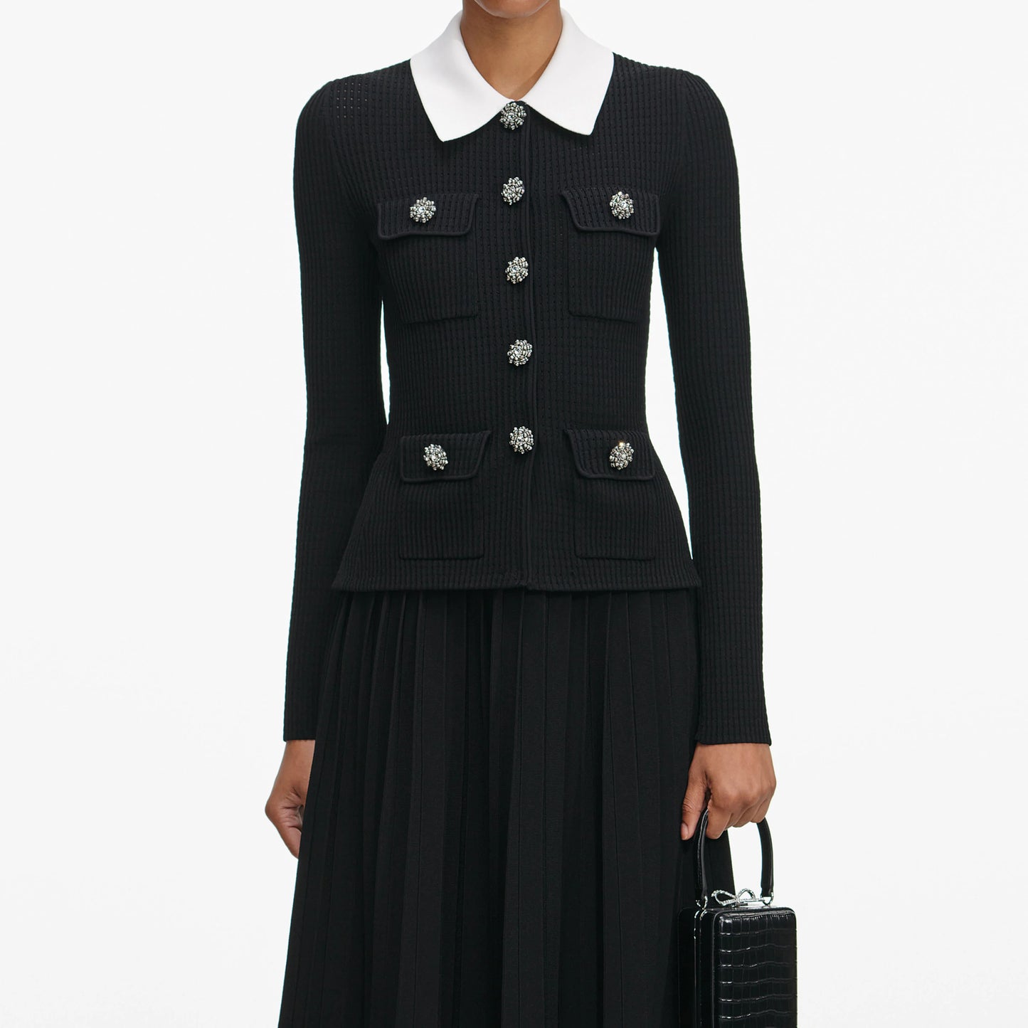 Black Tailored Knit Midi Dress