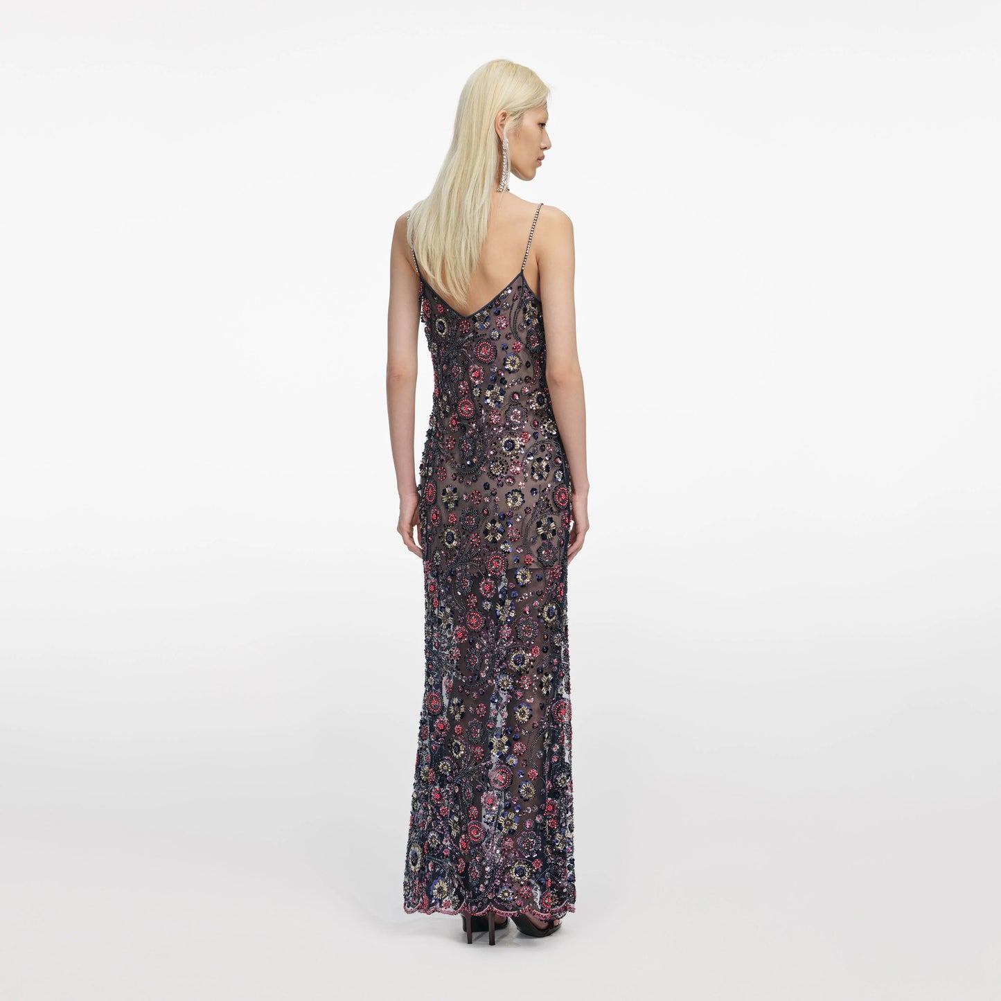 Navy Floral Sequin Maxi Dress