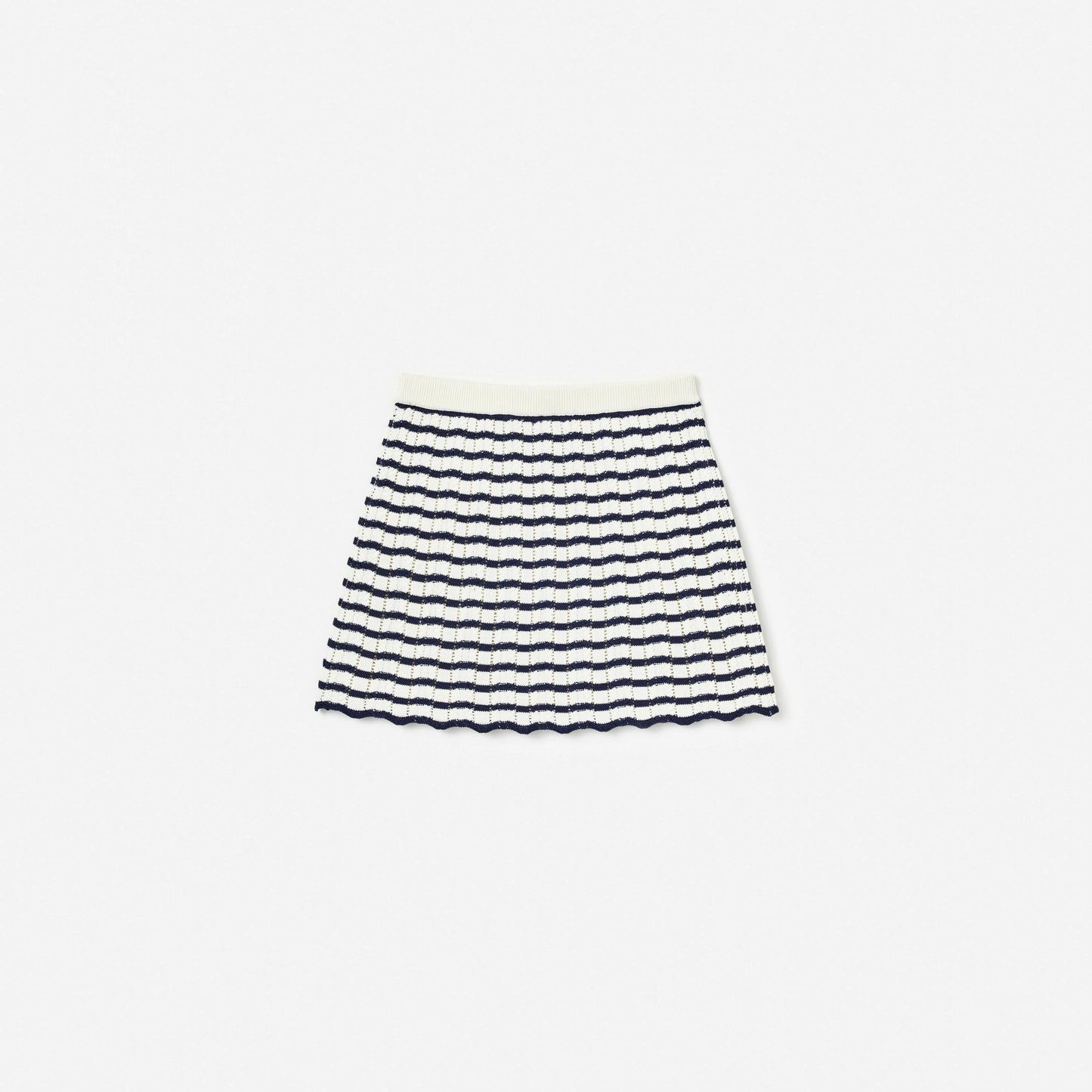 Cream And Navy Striped Knitted Skirt