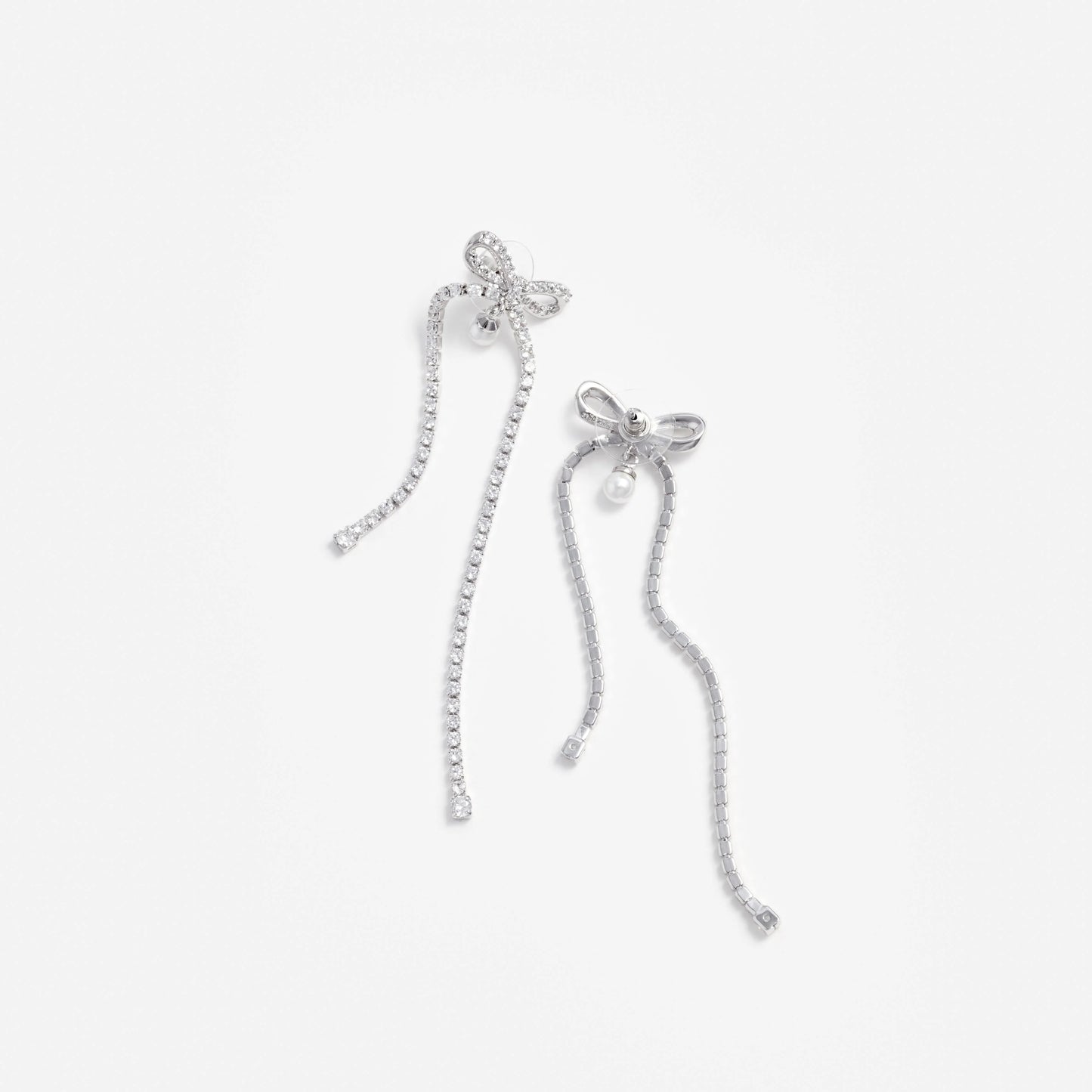 Crystal Bow Pearl Dangle Earrings