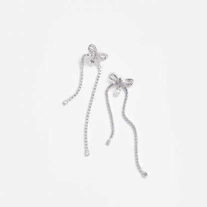 Crystal Bow Pearl Dangle Earrings