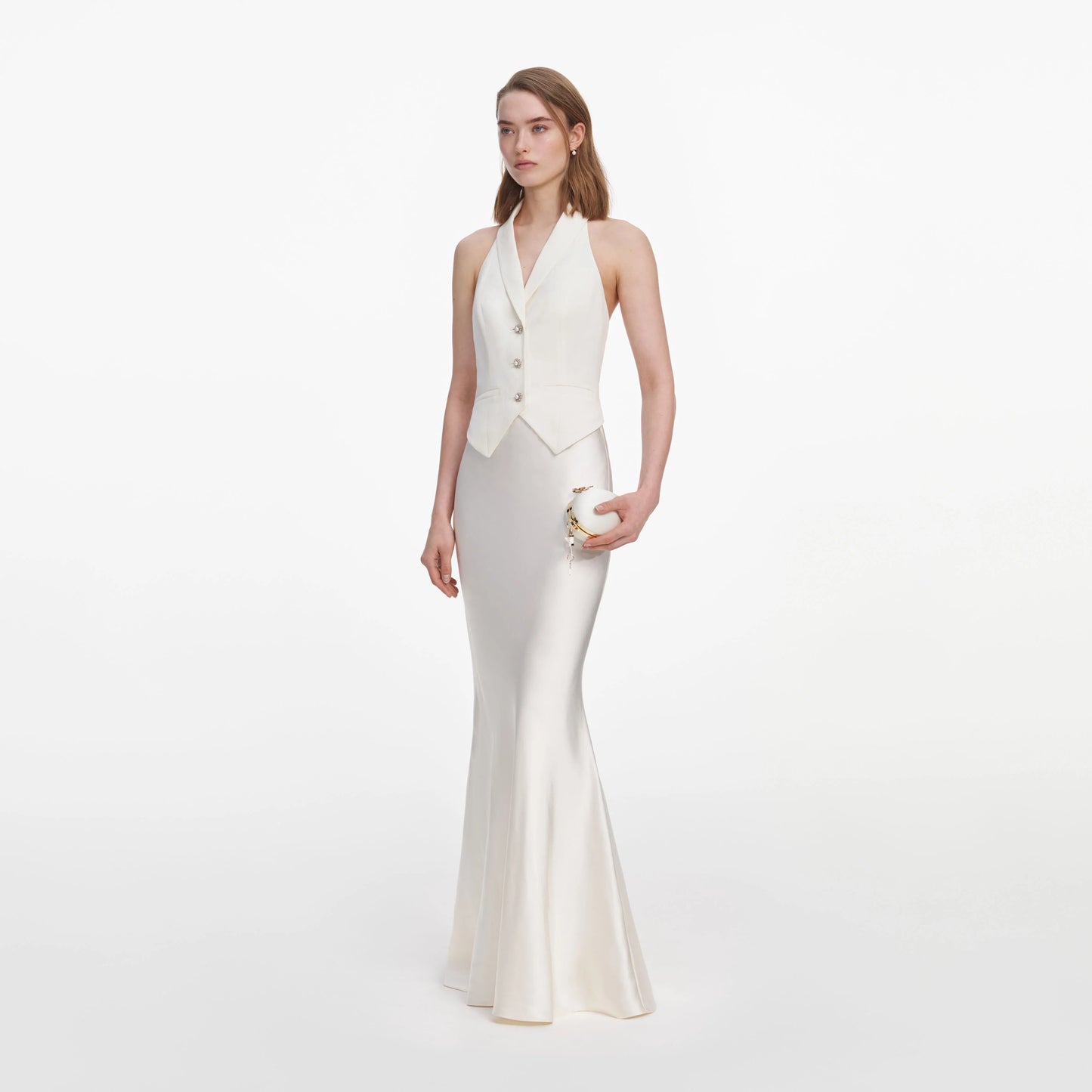 Cream Linen Blend Satin Maxi Dress