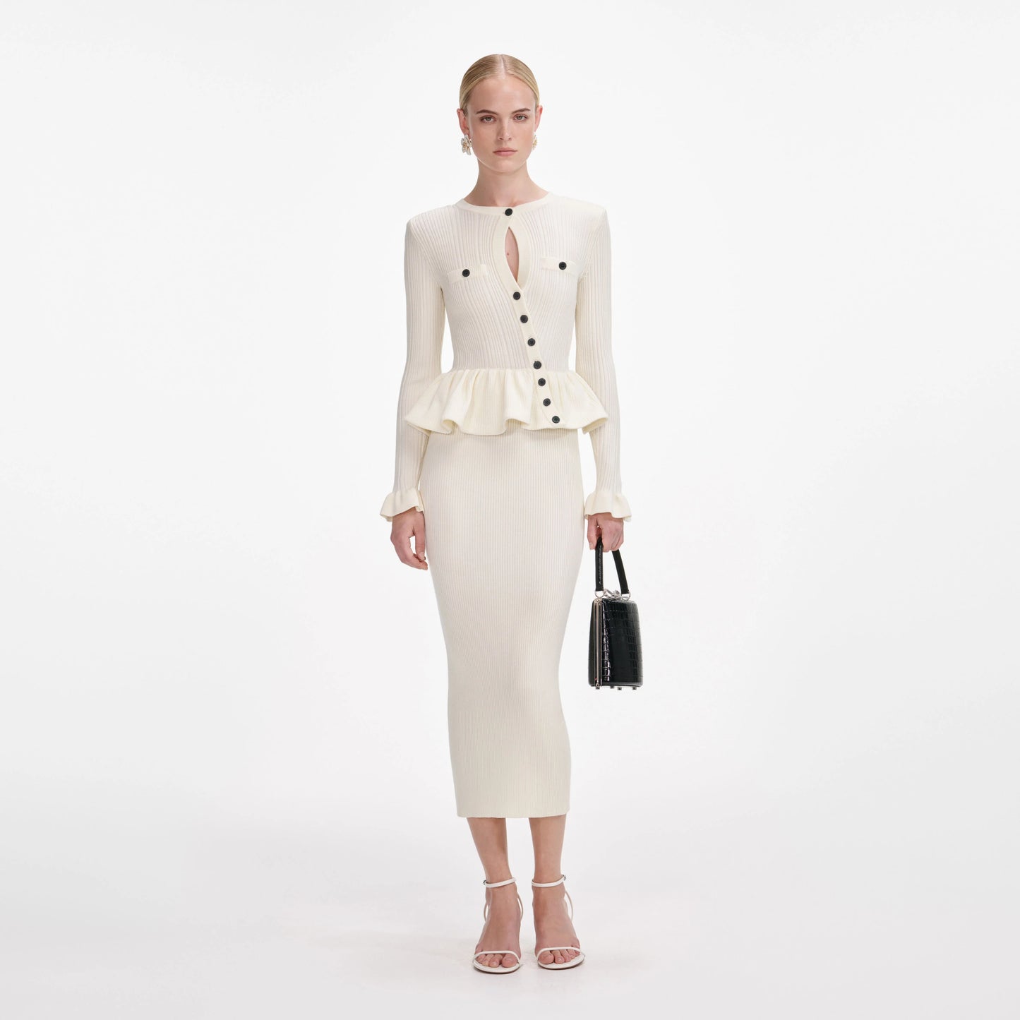 Cream Asymmetric Knit Midi Dress