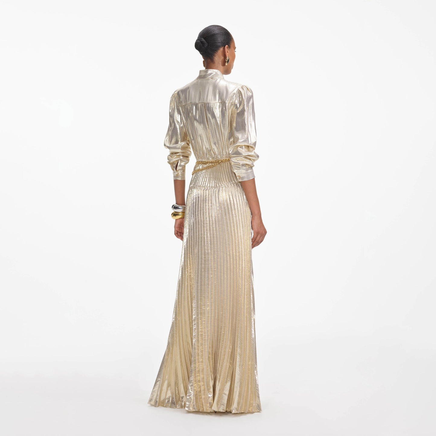 Gold Metallic Tie Neck Maxi Dress