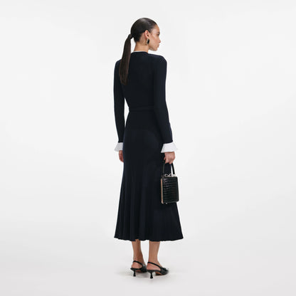 Navy Viscose Knit Midi Dress