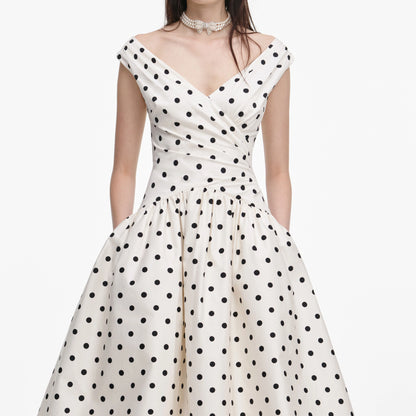 Cream Polka Dot Cotton Midi Dress