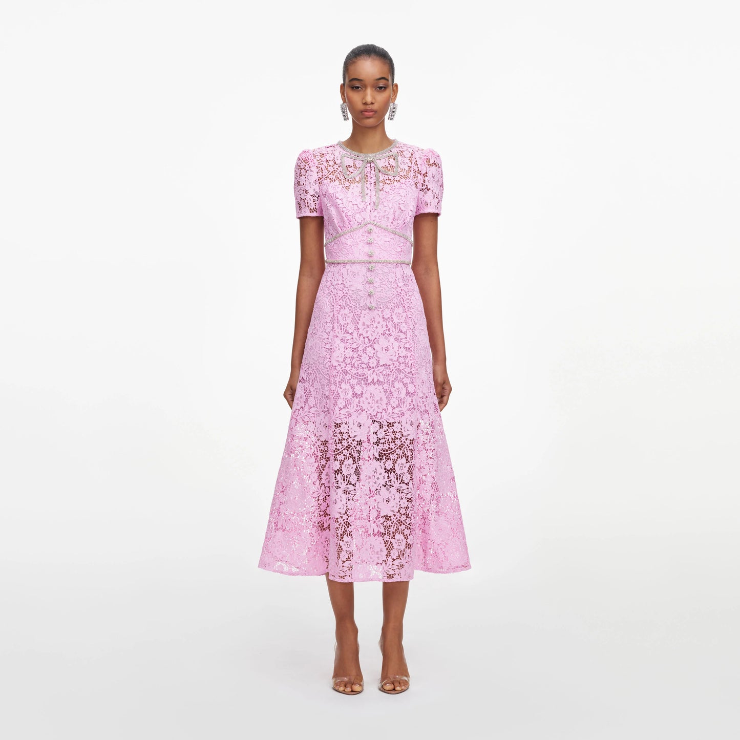 Pink Cord Lace Midi Dress