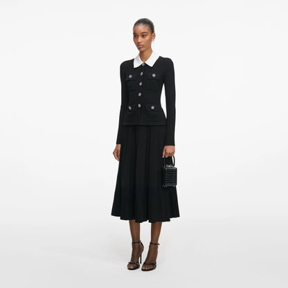 Black Tailored Knit Midi Dress