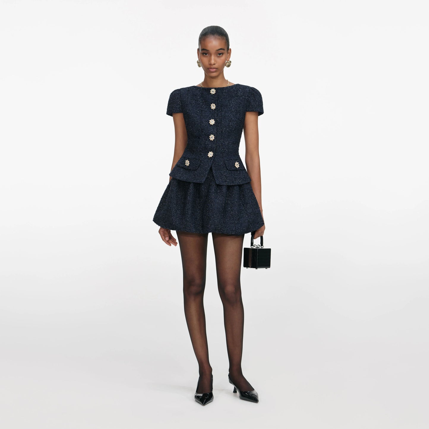 Navy Boucle Mini Dress