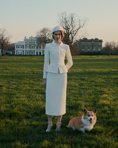 Cream Boucle Tailored Midi Dress