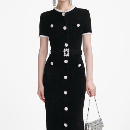 Black Chenille Knit Midi Dress