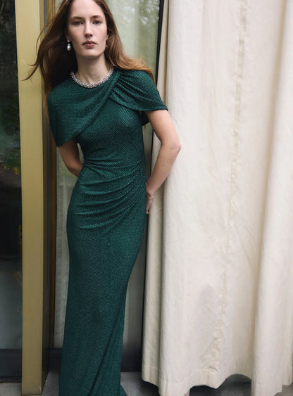 Green Rhinestone Maxi Dress