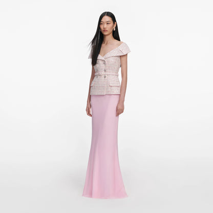 Pink Sequin Boucle Maxi Dress