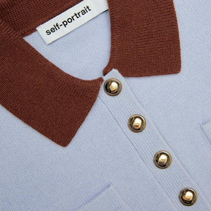Blue Contrast Collar Knit Top