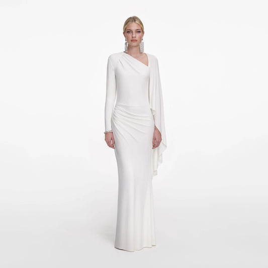 White Jersey Drape Maxi Dress