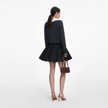 Charcoal Lace Collar Cardigan