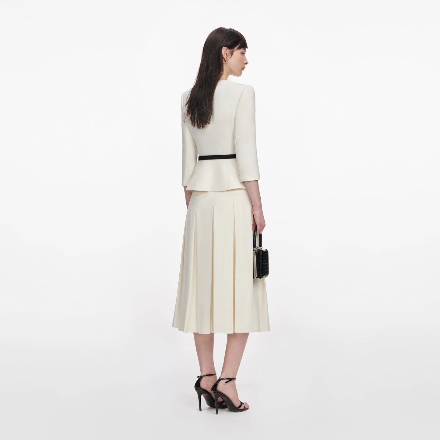 Cream 3D Flower Tailored Midi Dress