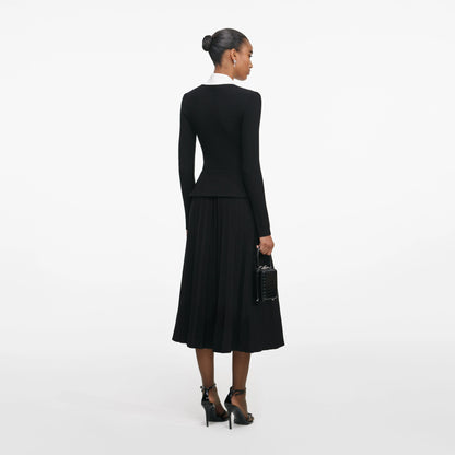 Black Tailored Knit Midi Dress