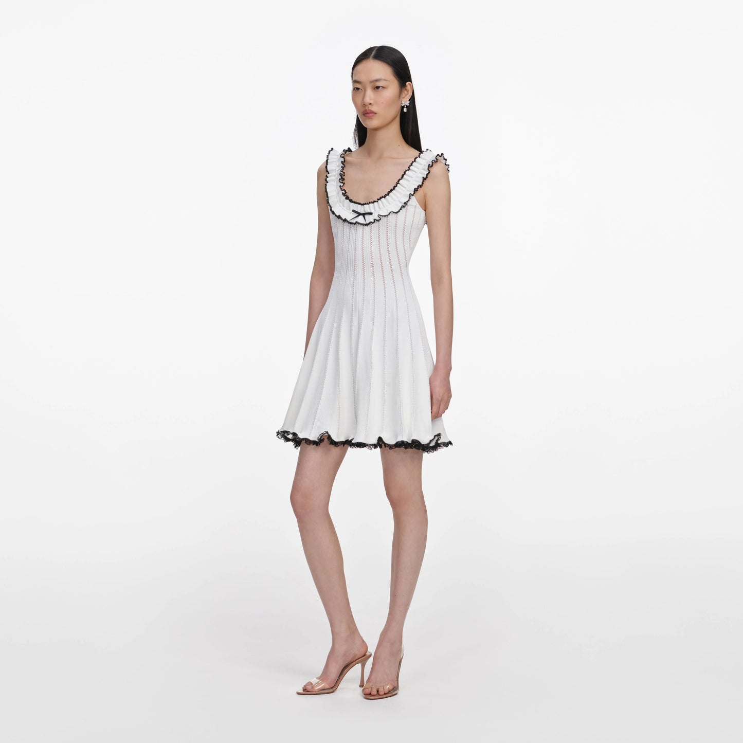 White Contrast Trim Knit Mini Dress